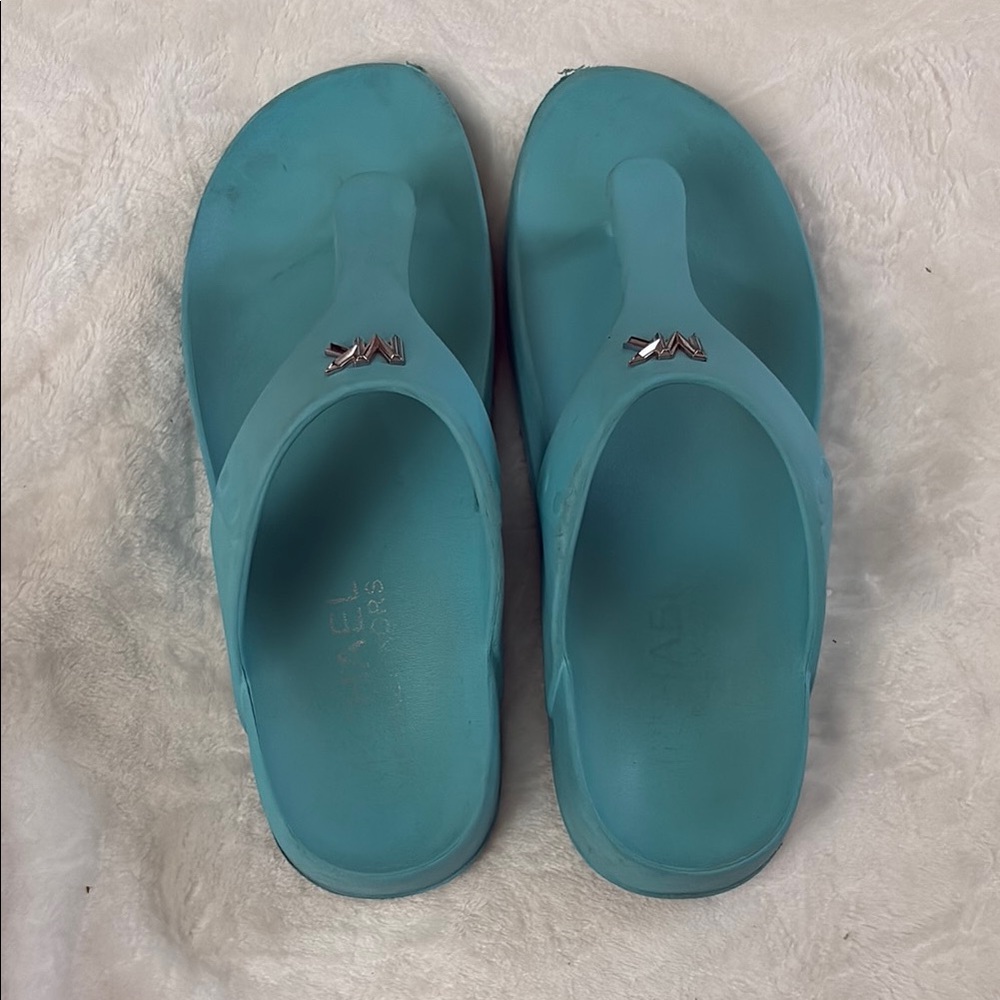 Teal Slide Sandals with Silver Accent